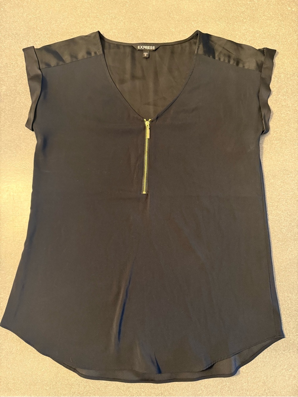 Express Black V-Neck Short Sleeve Blouse with Zip